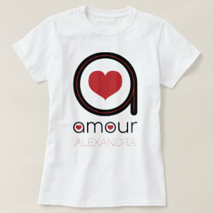 Black Amour Love, Red Heart, Name Gepersonaliseerd T-shirt