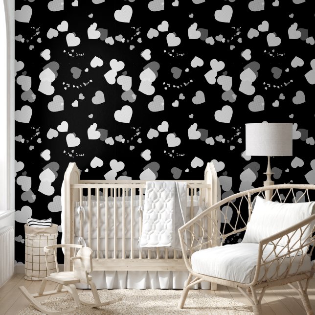 Black an white love hearts wallpaper behang (Kinderen)