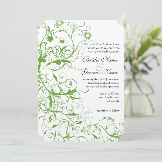 Black and Apple Green Bird Wedding Invite Kaart (Staand voorkant)