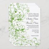Black and Apple Green Bird Wedding Invite Kaart (Voorkant / Achterkant)