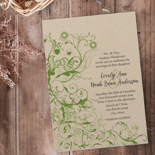 Black and Apple Green Bird Wedding Invite Kaart