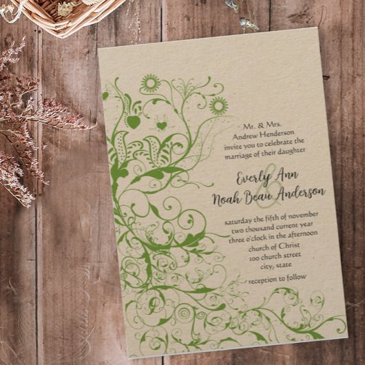 Black and Apple Green Bird Wedding Invite Kaart