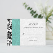 Black and Aqua Damask Wedding RSVP (Staand voorkant)