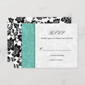 Black and Aqua Damask Wedding RSVP (Voorkant / Achterkant)