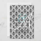 Black and Aqua Monogram Damask Wedding Kaart (Achterkant)