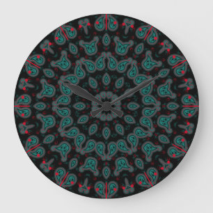 Black and Aqua Paisley Boho Pattern Grote Klok