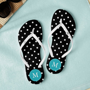 Black and Aqua Polka Dots Monogrammed Teenslippers