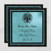 Black and Aqua Swirl Love Tree Weddenschap Save th Save The Date (Voorkant / Achterkant)