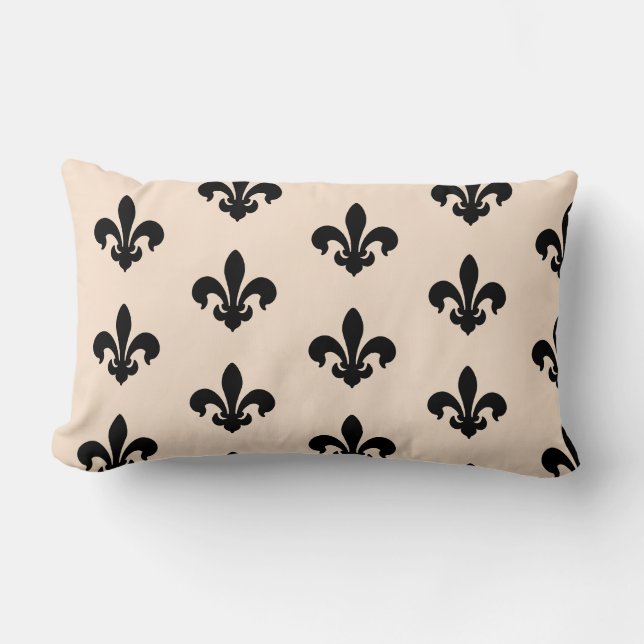 Black and Beige Fleur De Lis, Sierkussen Kussen (Voorkant)