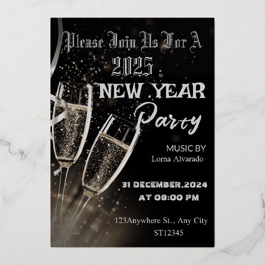Black and Beige Modern New Year Party Invitation (Recto)
