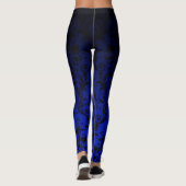 Black and Blue Ombre gradiënt Fade Floral Damask Leggings (Achterkant)