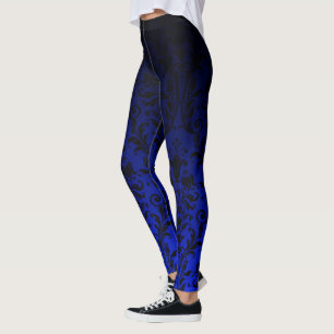 Black and Blue Ombre gradiënt Fade Floral Damask Leggings