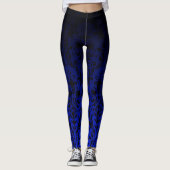 Black and Blue Ombre gradiënt Fade Floral Damask Leggings (Voorkant)