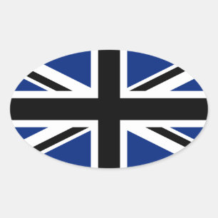 Black and Blue Union Jack Ovale Sticker