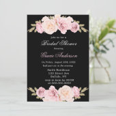 Black and Blush Pink Rose Bridal Shower Kaart (Staand voorkant)