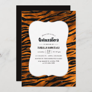 Black and Copper Tiger Stripes Pattern Quinceanera Kaart