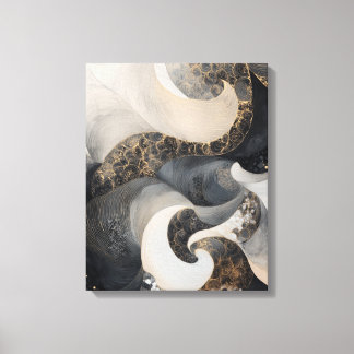 Black and Cream Abstract with Gold Accent Modern  Canvas Afdruk