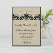 Black and Cream Floral Embossed Wedding Invitation Kaart (Staand voorkant)