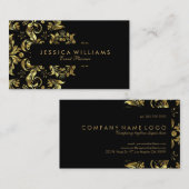 Black and Faux Gold Floral Lace Visitekaartje (Voorkant / Achterkant)
