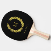 Black and Faux Gold Laurel Wreate met Monogram Tafeltennisbatje (Zijkant)