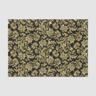 Black and Faux Metallic Gold Floral Damaskers Tissuepapier