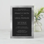 Black and Faux Silver Foil Modern Wedding Kaart (Staand voorkant)