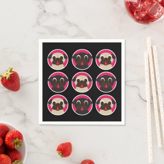 Black and Fawn Pug Heads Verjaardagsfeest Servetten (Insitu)