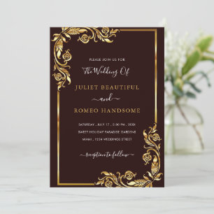 Black and Floral Gold Wedding Invitation Sjabloon