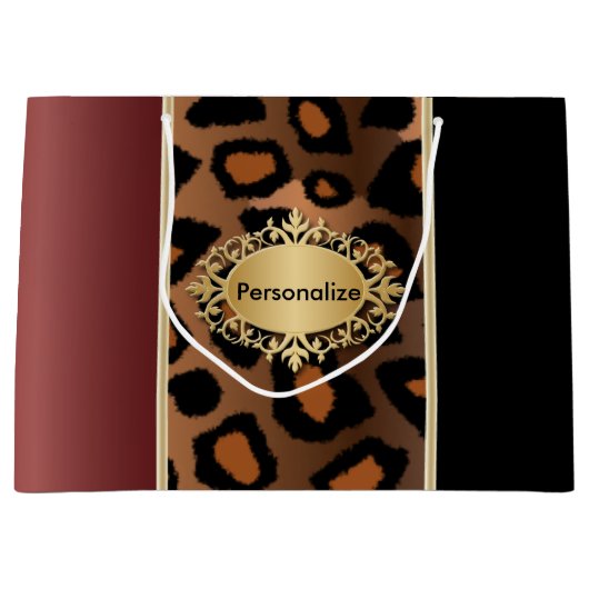 Black and Garnet Leopard Pattern Groot Cadeauzakje (Voorkant)