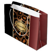 Black and Garnet Leopard Pattern Groot Cadeauzakje (Achterkant Gekanteld)