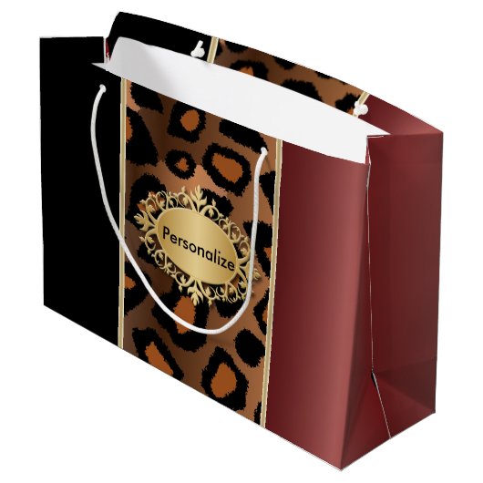 Black and Garnet Leopard Pattern Groot Cadeauzakje (Achterkant Gekanteld)