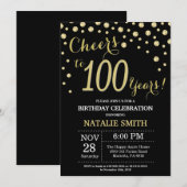 Black and Gold 100th Birthday Diamond Invitation Kaart (Voorkant / Achterkant)