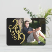 Black and Gold 2019 Afstuderen Uitnodiging (Staand voorkant)