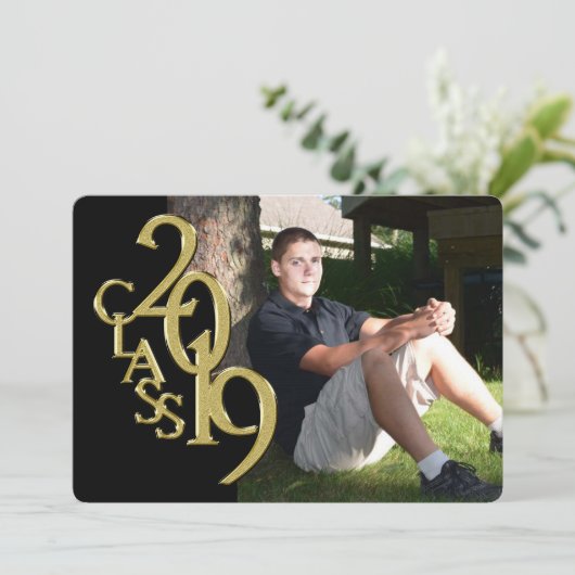 Black and Gold 2019 Afstuderen Uitnodiging (Staand voorkant)