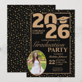 Black and Gold 2026 Photo Graduation Invitation (Devant / Derrière)