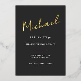 Black and Gold 40th Birthday Celebration Folie Uitnodiging