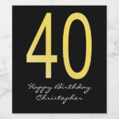 Black and Gold 40th Birthday Vine Étiquette (Étiquettes simples)