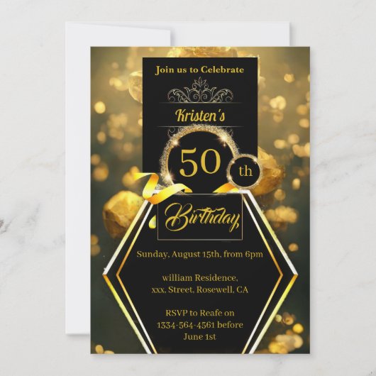 Black and Gold 50e anniversaire Invitation (Devant)