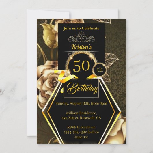 Black and Gold 50e anniversaire Invitation (Devant)