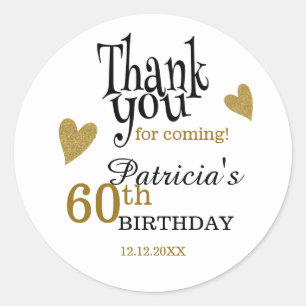 Black and Gold 60th Birthday Hartelijk dank Ronde Sticker