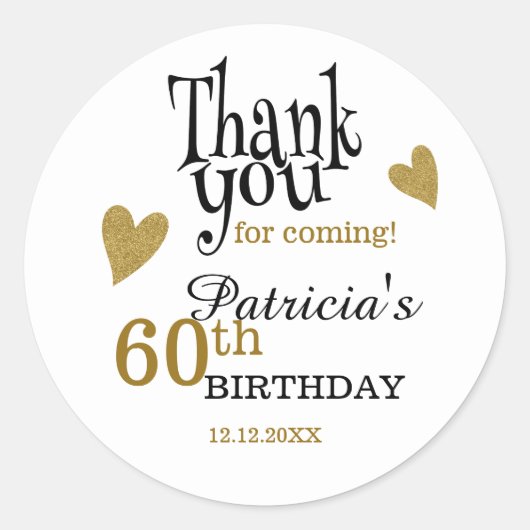 Black and Gold 60th Birthday Hartelijk dank Ronde Sticker (Voorkant)