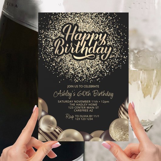 Black and Gold 60th Birthday Invitation
