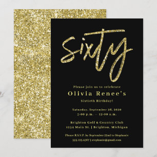 Black and Gold 60th Birthday Invitation Sjabloon Kaart
