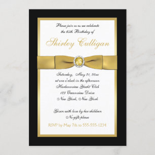 Black and Gold 65th Birthday Invitation Kaart
