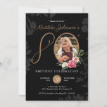 Black and Gold 80th Birthday Invitation<br><div class="desc">Black and Gold 80th Birthday Invitation. Une délicate et féminine invitation à la fête du 80e anniversaire sur le thème floral et botanique. Il présente de belles fleurs autour de la photo de la personne d'anniversaire avec un soupçon de classe vintage! Le concepteur est toujours prêt à aider, contactez-la si...</div>