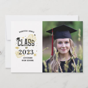 Black and Gold Afstuderen Celebration Kaart