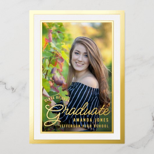 Black and Gold Afstuderen Celebrparty Folie Uitnodiging (Voorkant)