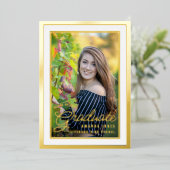 Black and Gold Afstuderen Celebrparty Folie Uitnodiging (Staand Voorkant)