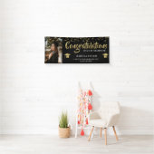 Black and Gold Afstuderen Gefeliciteerd Foto Spandoek (Insitu)