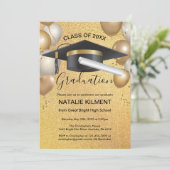 Black and Gold Afstuderen Pet Graduparty Kaart (Staand voorkant)